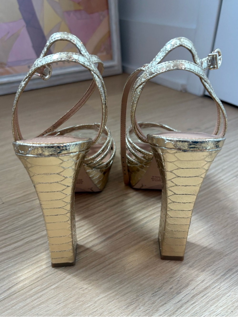 Gold Metallic Strappy Platform Heels - Picture 4 of 5